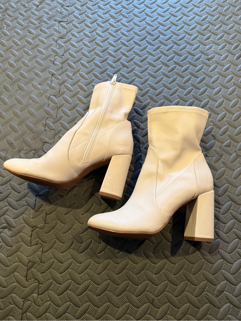 a new day Cream Block Heel Ankle Booties